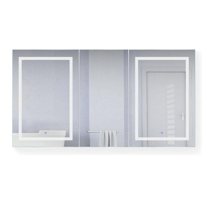 Krugg Reflections Svange 66" x 36" 5000K Double Tri-View Left-Right-Right Opening Recessed/Surface-Mount Illuminated Silver Backed LED Medicine Cabinet Mirror With Built-in Defogger, Dimmer and Electrical Outlet