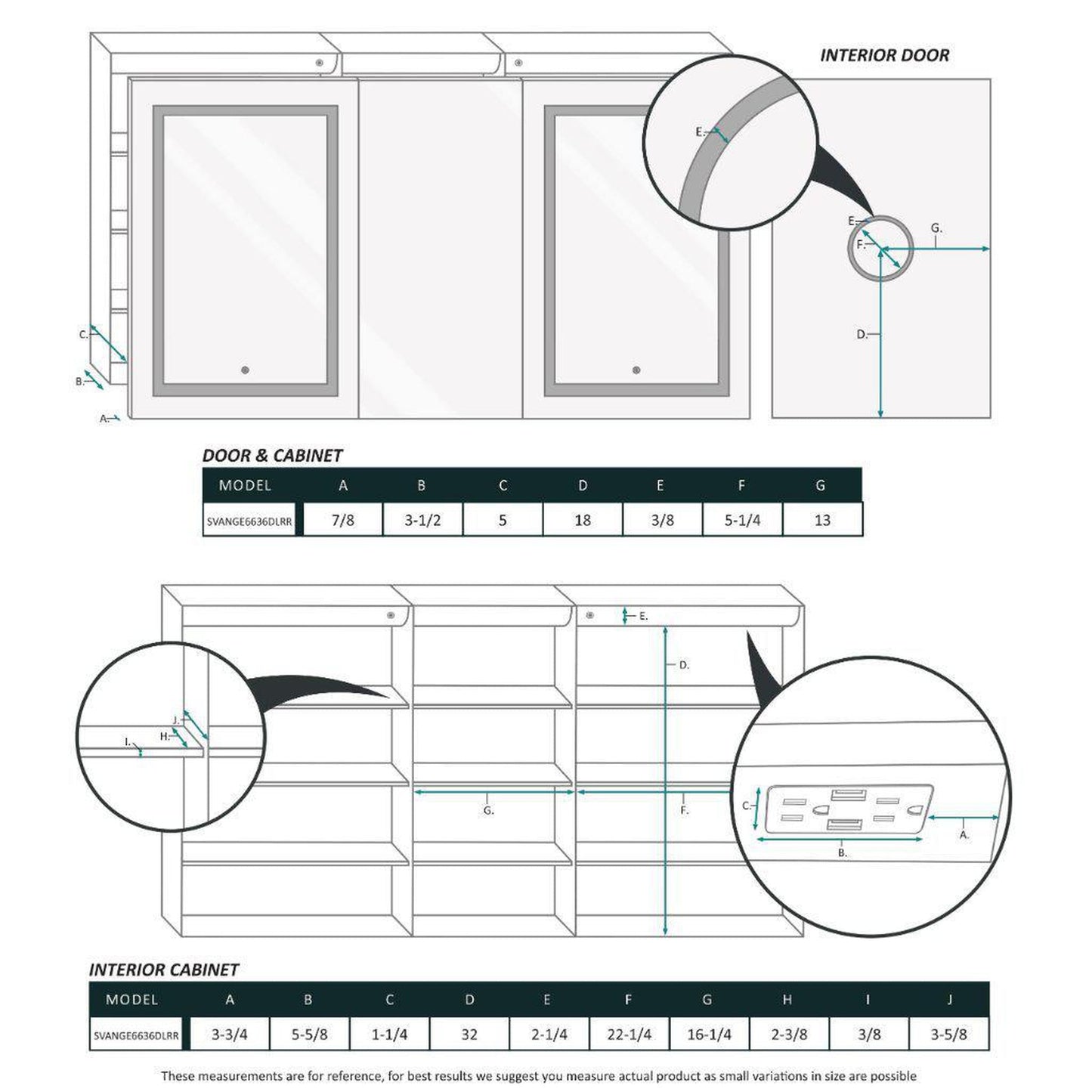 Krugg Reflections Svange 66" x 36" 5000K Double Tri-View Left-Right-Right Opening Recessed/Surface-Mount Illuminated Silver Backed LED Medicine Cabinet Mirror With Built-in Defogger, Dimmer and Electrical Outlet