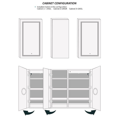 Krugg Reflections Svange 66" x 42" 5000K Double Tri-View Left-Left-Right Opening Recessed/Surface-Mount Illuminated Silver Backed LED Medicine Cabinet Mirror With Built-in Defogger, Dimmer and Electrical Outlet