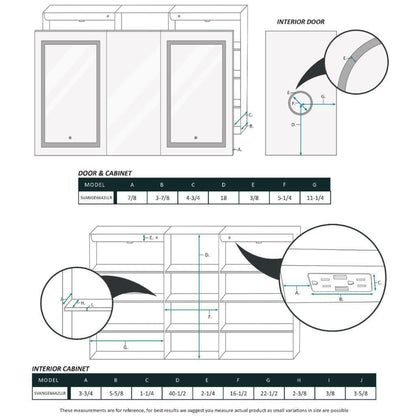 Krugg Reflections Svange 66" x 42" 5000K Double Tri-View Left-Left-Right Opening Recessed/Surface-Mount Illuminated Silver Backed LED Medicine Cabinet Mirror With Built-in Defogger, Dimmer and Electrical Outlet