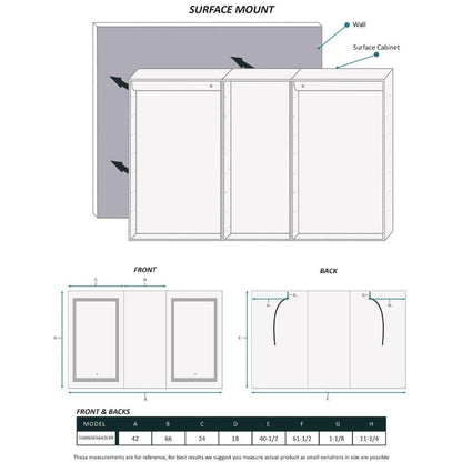 Krugg Reflections Svange 66" x 42" 5000K Double Tri-View Left-Right-Right Opening Recessed/Surface-Mount Illuminated Silver Backed LED Medicine Cabinet Mirror With Built-in Defogger, Dimmer and Electrical Outlet