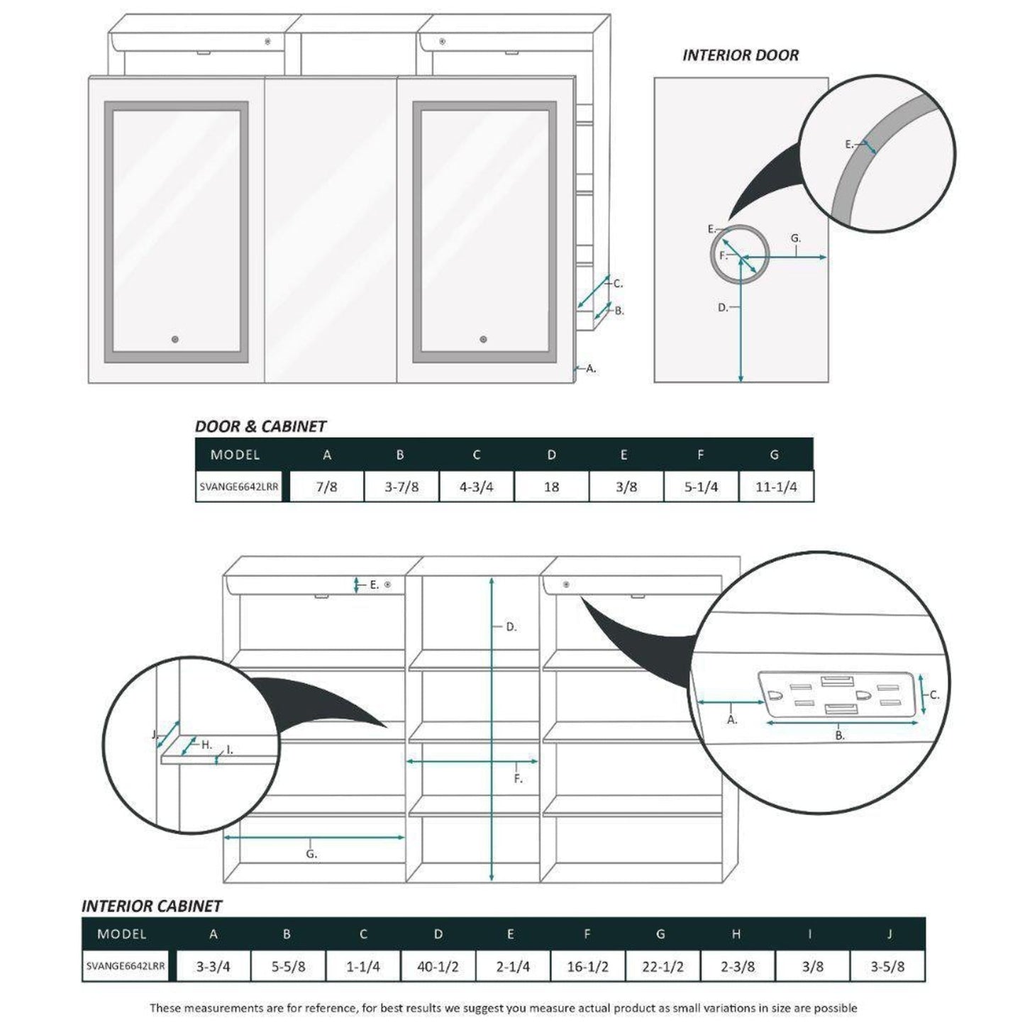 Krugg Reflections Svange 66" x 42" 5000K Double Tri-View Left-Right-Right Opening Recessed/Surface-Mount Illuminated Silver Backed LED Medicine Cabinet Mirror With Built-in Defogger, Dimmer and Electrical Outlet