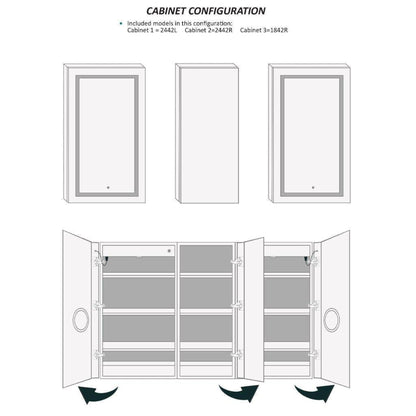 Krugg Reflections Svange 66" x 42" 5000K Double Tri-View Left-Right-Right Opening Recessed/Surface-Mount Illuminated Silver Backed LED Medicine Cabinet Mirror With Built-in Defogger, Dimmer and Electrical Outlet