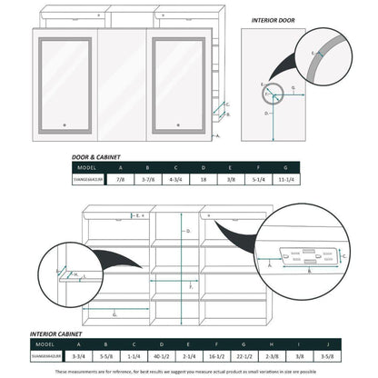 Krugg Reflections Svange 66" x 42" 5000K Double Tri-View Left-Right-Right Opening Recessed/Surface-Mount Illuminated Silver Backed LED Medicine Cabinet Mirror With Built-in Defogger, Dimmer and Electrical Outlet