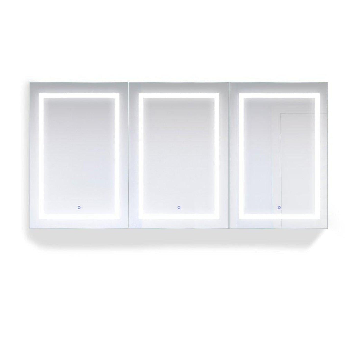 Krugg Reflections Svange 72" x 36" 5000K Tri-View Left-Left-Right Opening Recessed/Surface-Mount Illuminated Silver Backed LED Medicine Cabinet Mirror With Built-in Defogger, Dimmer and Electrical Outlet