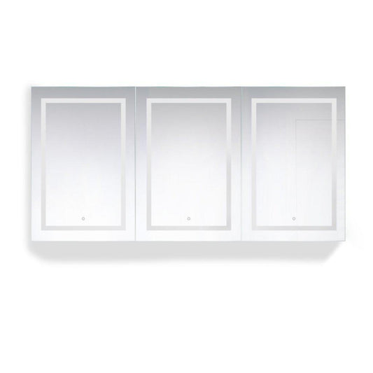 Krugg Reflections Svange 72" x 36" 5000K Tri-View Left-Left-Right Opening Recessed/Surface-Mount Illuminated Silver Backed LED Medicine Cabinet Mirror With Built-in Defogger, Dimmer and Electrical Outlet