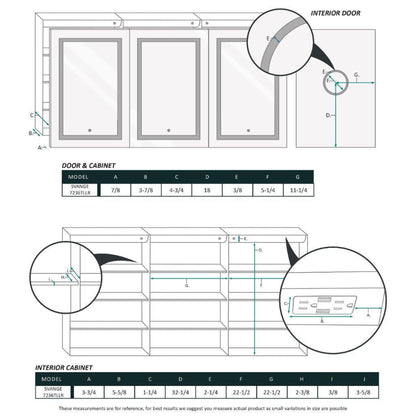 Krugg Reflections Svange 72" x 36" 5000K Tri-View Left-Left-Right Opening Recessed/Surface-Mount Illuminated Silver Backed LED Medicine Cabinet Mirror With Built-in Defogger, Dimmer and Electrical Outlet