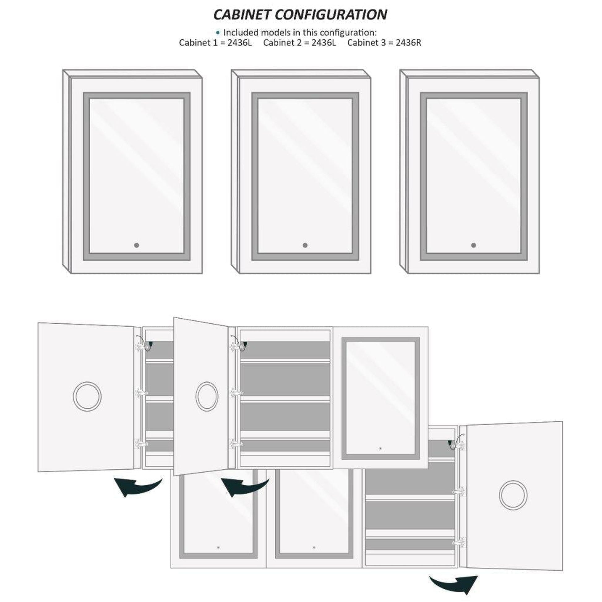 Krugg Reflections Svange 72" x 36" 5000K Tri-View Left-Left-Right Opening Recessed/Surface-Mount Illuminated Silver Backed LED Medicine Cabinet Mirror With Built-in Defogger, Dimmer and Electrical Outlet