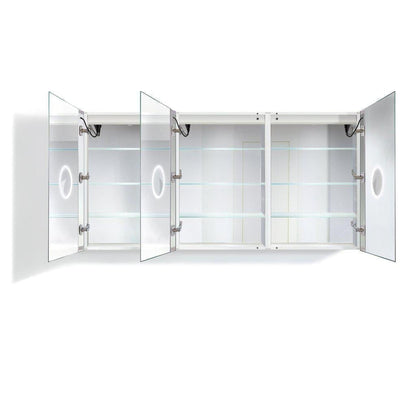 Krugg Reflections Svange 72" x 36" 5000K Tri-View Left-Left-Right Opening Recessed/Surface-Mount Illuminated Silver Backed LED Medicine Cabinet Mirror With Built-in Defogger, Dimmer and Electrical Outlet