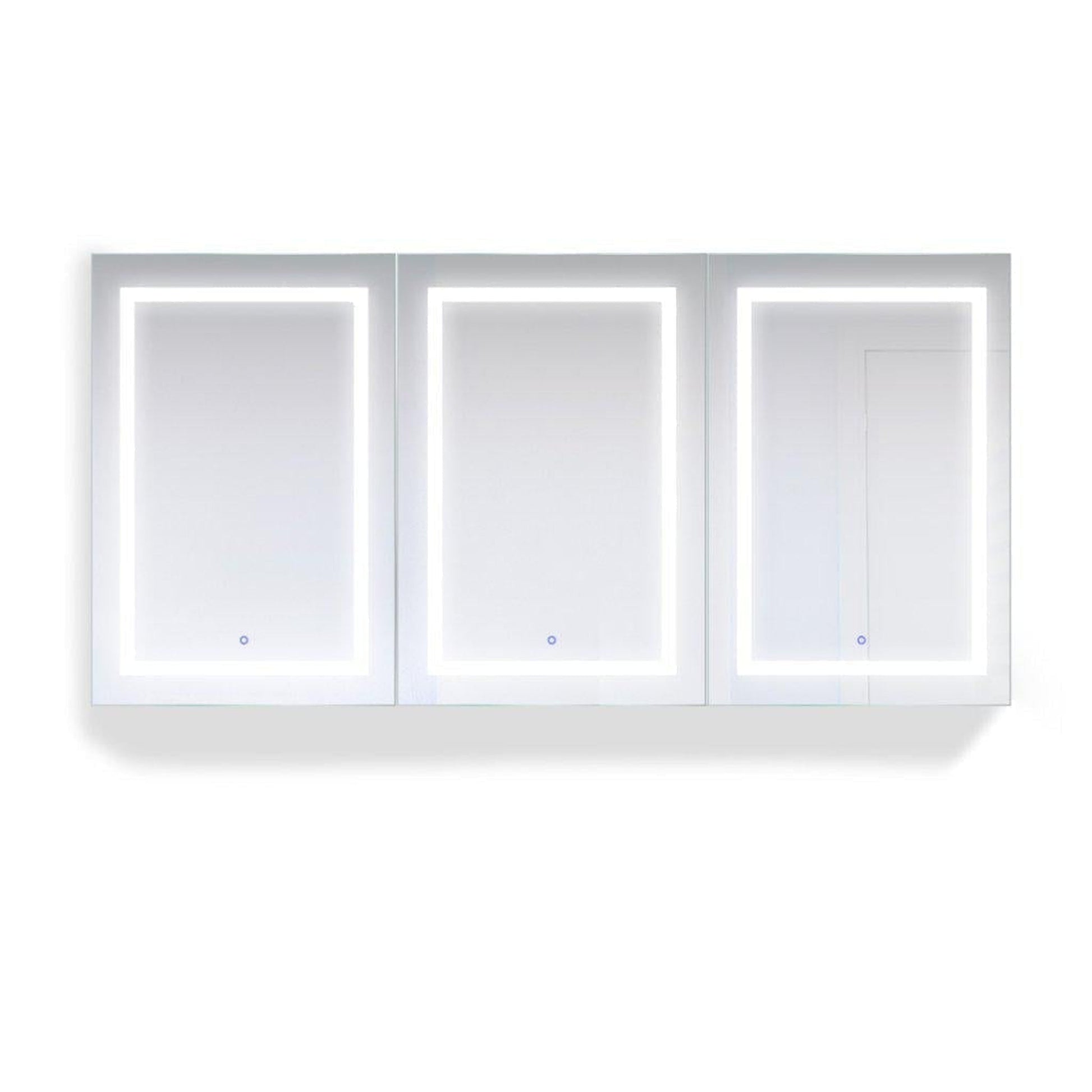 Krugg Reflections Svange 72" x 36" 5000K Tri-View Left-Left-Right Opening Recessed/Surface-Mount Illuminated Silver Backed LED Medicine Cabinet Mirror With Built-in Defogger, Dimmer and Electrical Outlet