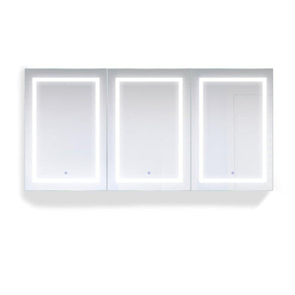 Krugg Reflections Svange 72" x 36" 5000K Tri-View Left-Left-Right Opening Recessed/Surface-Mount Illuminated Silver Backed LED Medicine Cabinet Mirror With Built-in Defogger, Dimmer and Electrical Outlet