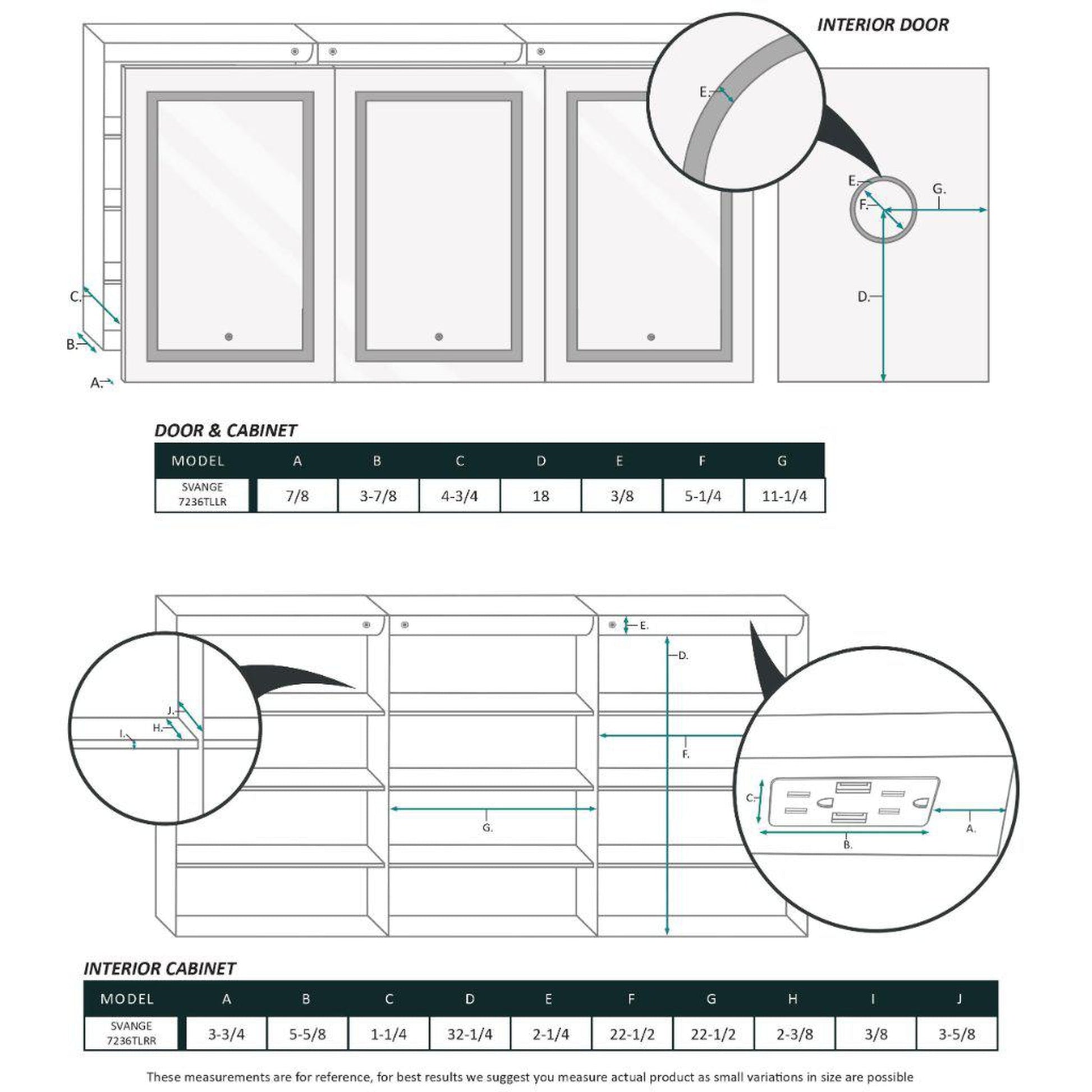 Krugg Reflections Svange 72" x 36" 5000K Tri-View Left-Right-Right Opening Recessed/Surface-Mount Illuminated Silver Backed LED Medicine Cabinet Mirror With Built-in Defogger, Dimmer and Electrical Outlet