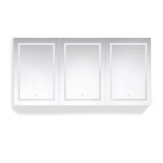 Krugg Reflections Svange 72" x 36" 5000K Tri-View Left-Right-Right Opening Recessed/Surface-Mount Illuminated Silver Backed LED Medicine Cabinet Mirror With Built-in Defogger, Dimmer and Electrical Outlet