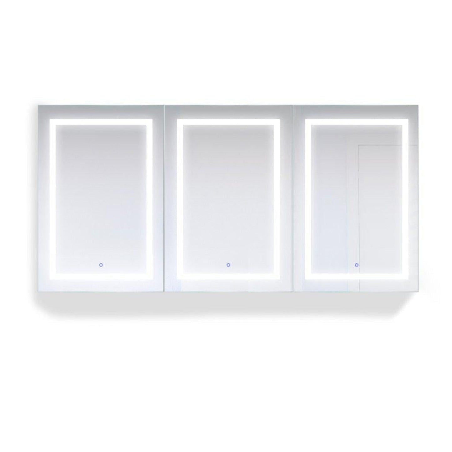 Krugg Reflections Svange 72" x 36" 5000K Tri-View Left-Right-Right Opening Recessed/Surface-Mount Illuminated Silver Backed LED Medicine Cabinet Mirror With Built-in Defogger, Dimmer and Electrical Outlet