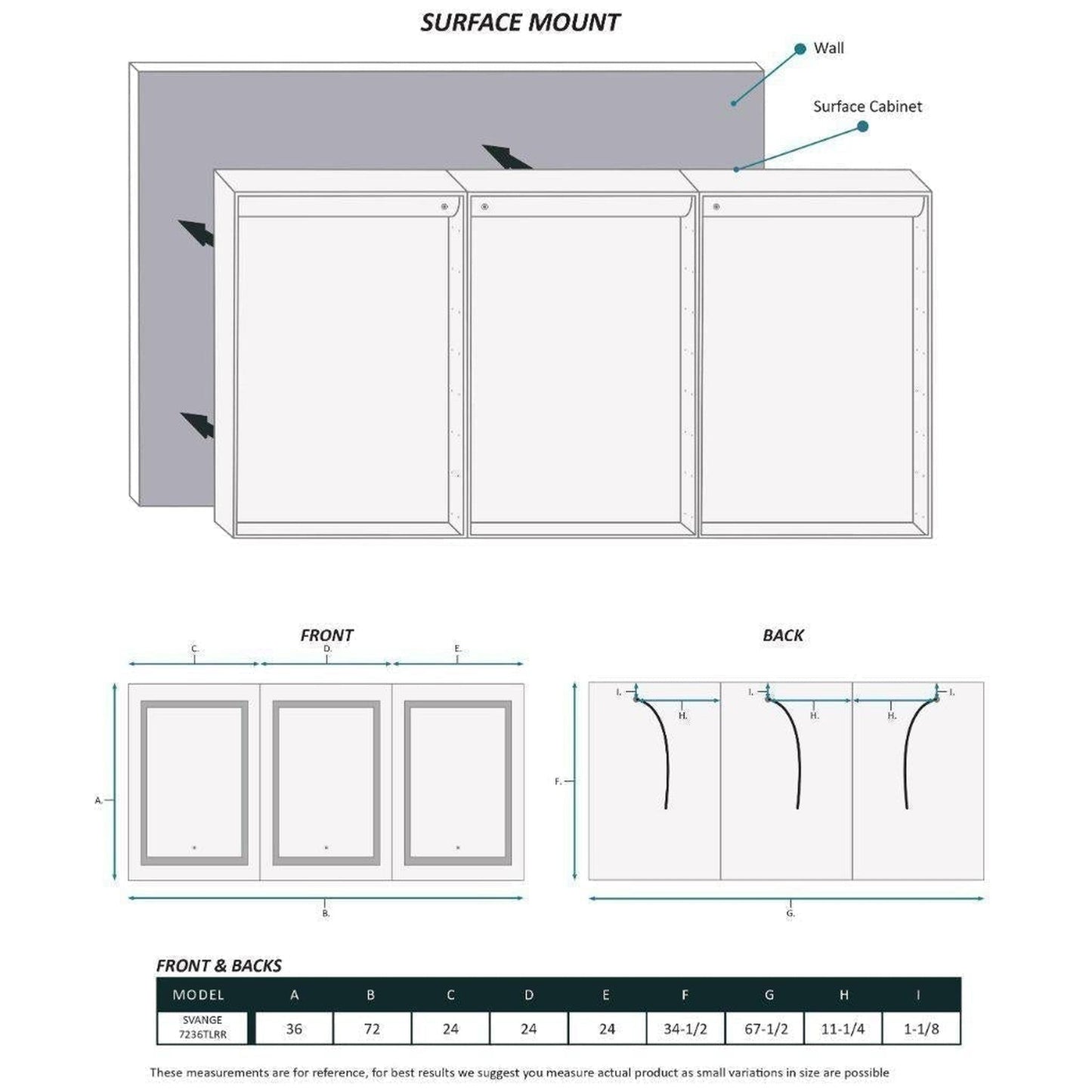 Krugg Reflections Svange 72" x 36" 5000K Tri-View Left-Right-Right Opening Recessed/Surface-Mount Illuminated Silver Backed LED Medicine Cabinet Mirror With Built-in Defogger, Dimmer and Electrical Outlet