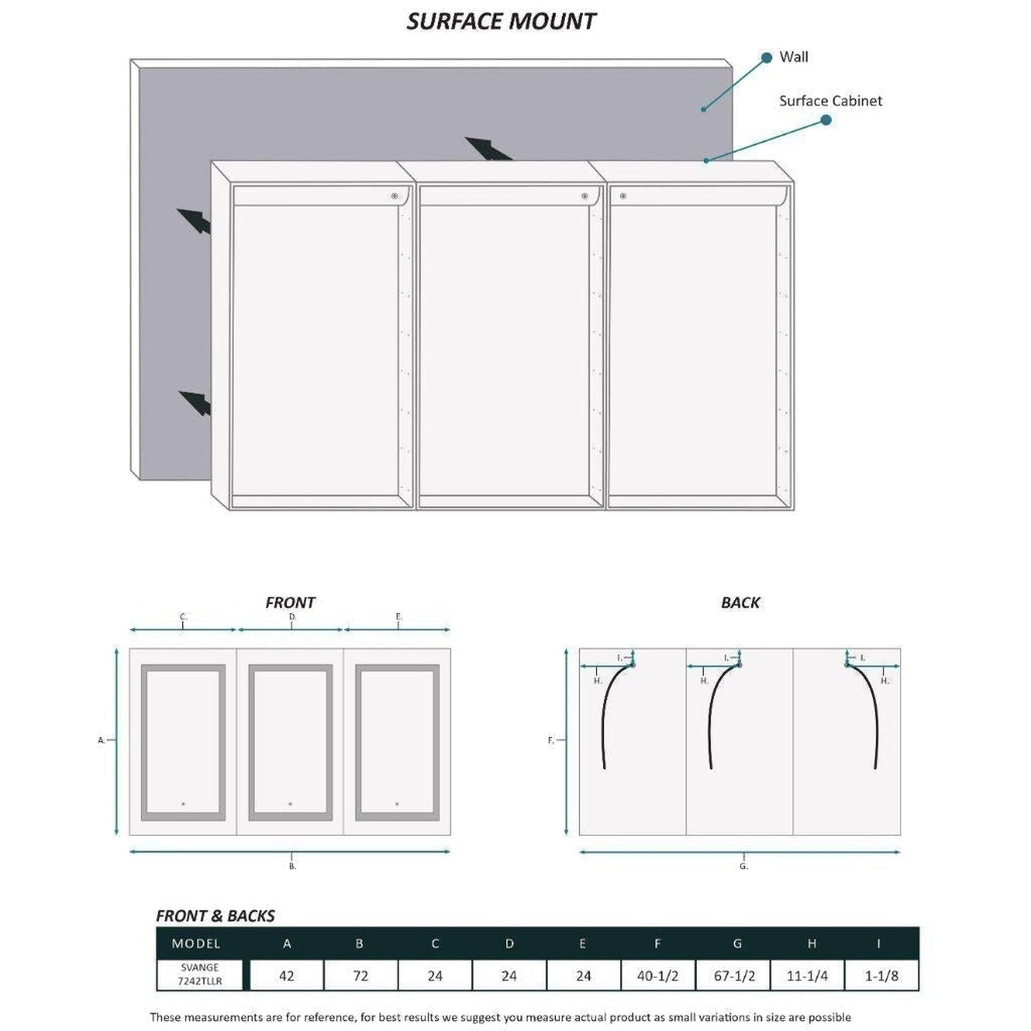 Krugg Reflections Svange 72" x 42" 5000K Tri-View Left-Left-Right Opening Recessed/Surface-Mount Illuminated Silver Backed LED Medicine Cabinet Mirror With Built-in Defogger, Dimmer and Electrical Outlet