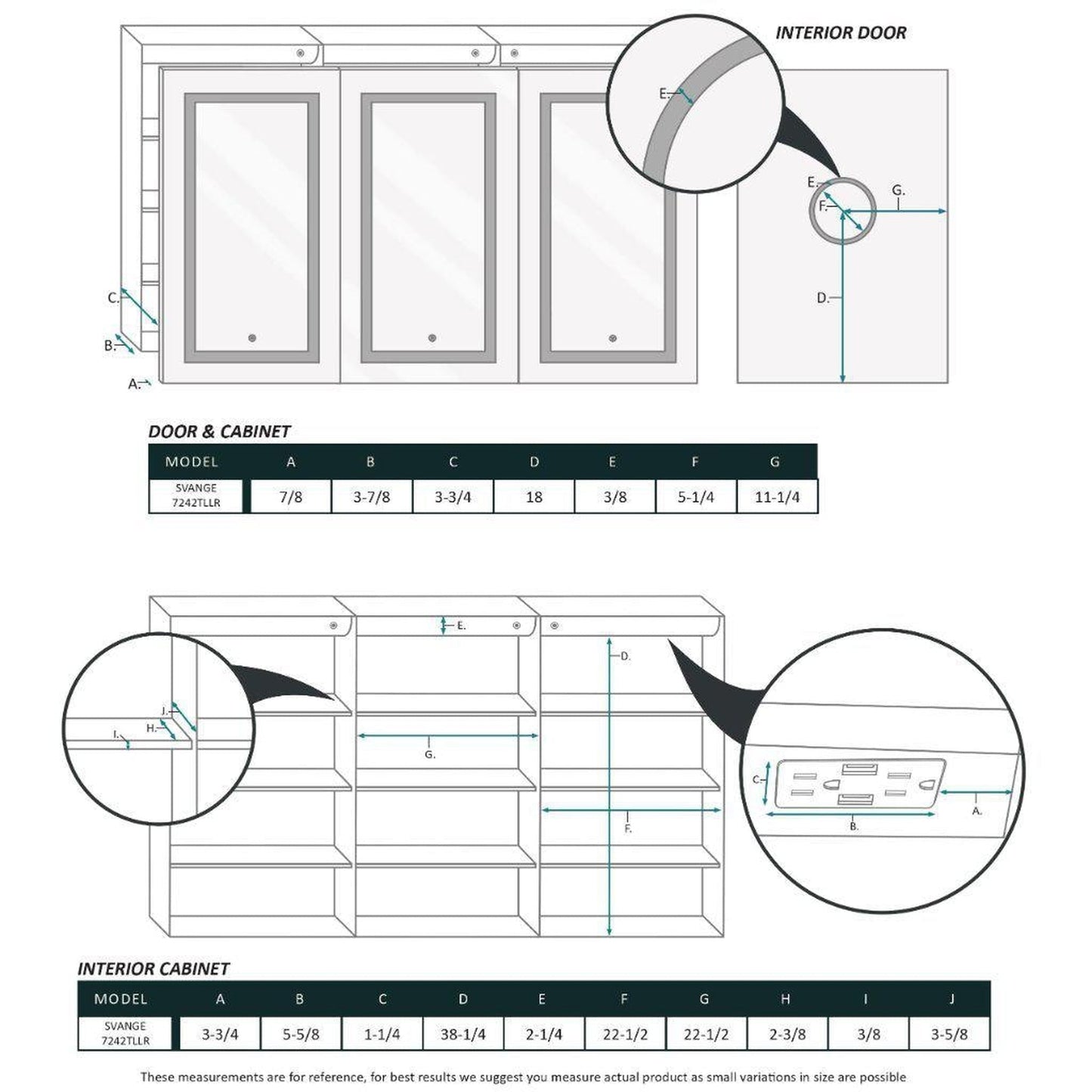 Krugg Reflections Svange 72" x 42" 5000K Tri-View Left-Left-Right Opening Recessed/Surface-Mount Illuminated Silver Backed LED Medicine Cabinet Mirror With Built-in Defogger, Dimmer and Electrical Outlet