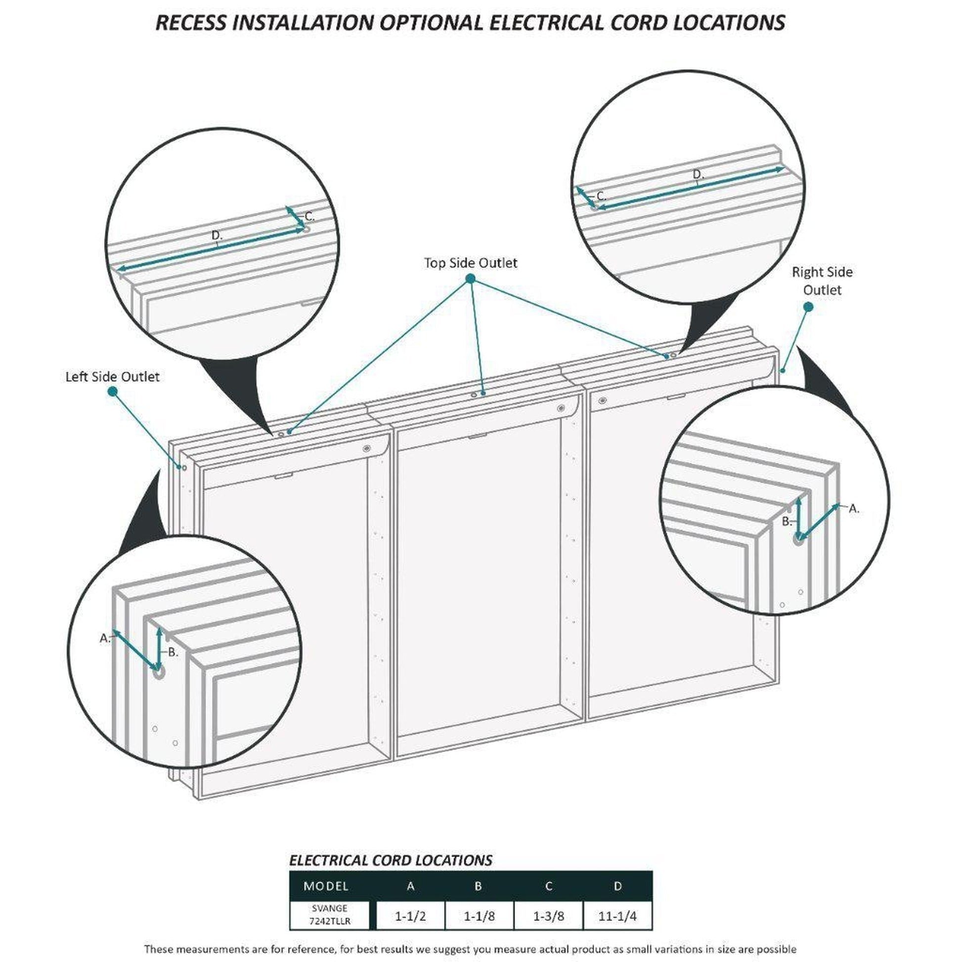 Krugg Reflections Svange 72" x 42" 5000K Tri-View Left-Left-Right Opening Recessed/Surface-Mount Illuminated Silver Backed LED Medicine Cabinet Mirror With Built-in Defogger, Dimmer and Electrical Outlet