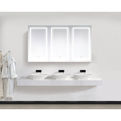 Krugg Reflections Svange 72" x 42" 5000K Tri-View Left-Right-Right Opening Recessed/Surface-Mount Illuminated Silver Backed LED Medicine Cabinet Mirror With Built-in Defogger, Dimmer and Electrical Outlet