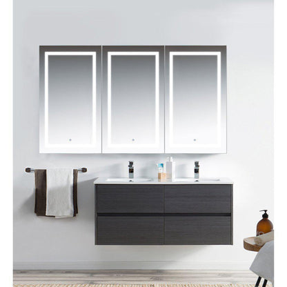 Krugg Reflections Svange 72" x 42" 5000K Tri-View Left-Right-Right Opening Recessed/Surface-Mount Illuminated Silver Backed LED Medicine Cabinet Mirror With Built-in Defogger, Dimmer and Electrical Outlet