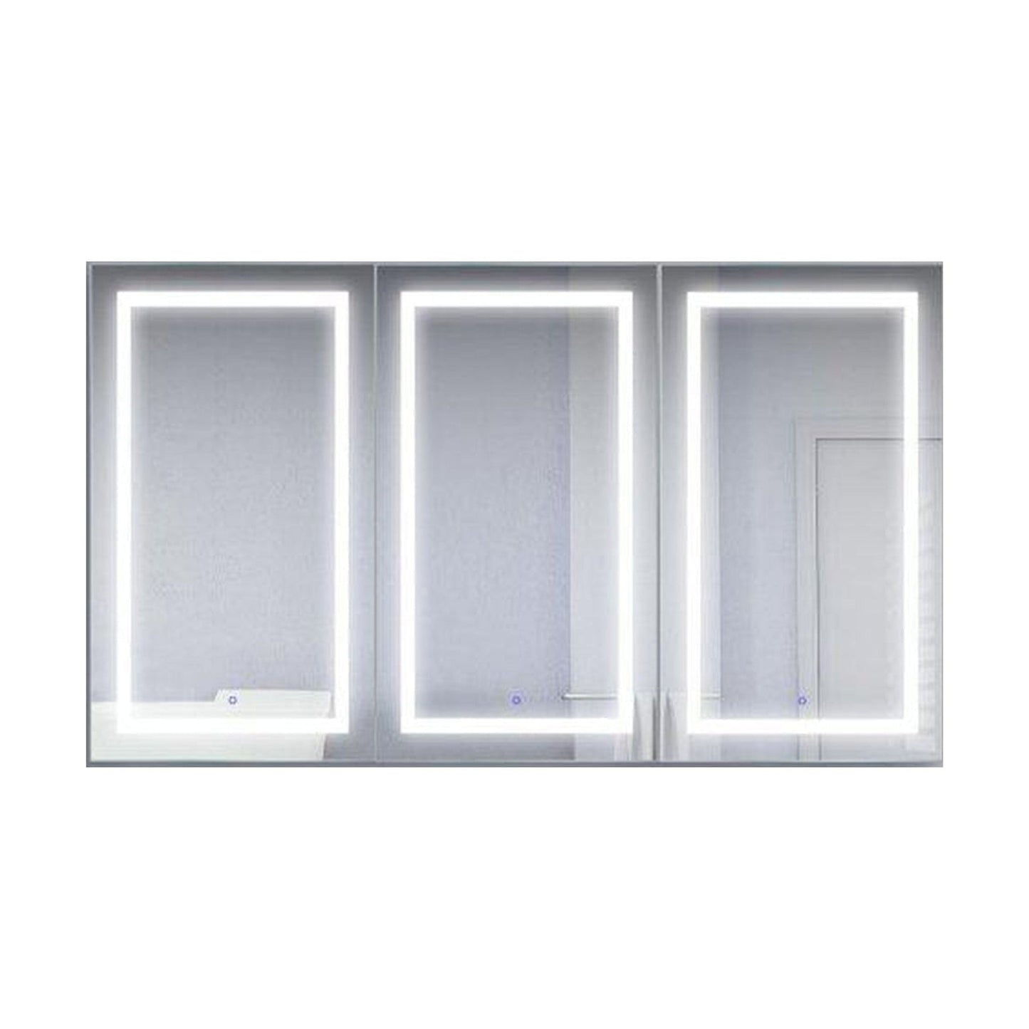 Krugg Reflections Svange 72" x 42" 5000K Tri-View Left-Right-Right Opening Recessed/Surface-Mount Illuminated Silver Backed LED Medicine Cabinet Mirror With Built-in Defogger, Dimmer and Electrical Outlet