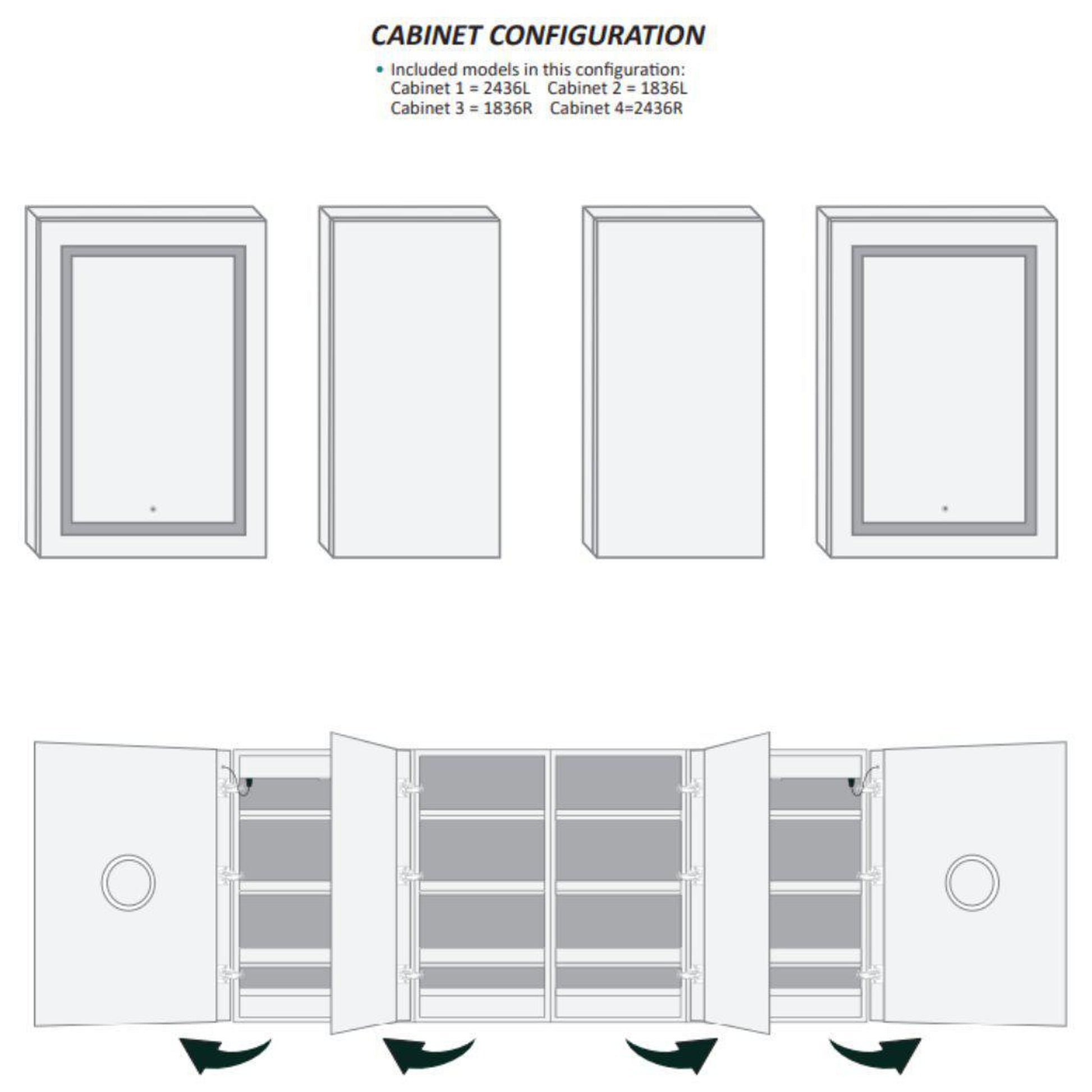 Krugg Reflections Svange 84" x 36" 5000K Double Quad-View Left-Left-Right-Right Opening Recessed/Surface-Mount Illuminated Silver Backed LED Medicine Cabinet Mirror With Built-in Defogger, Dimmer and Electrical Outlet