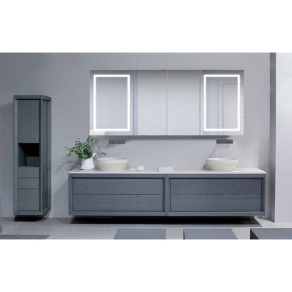 Krugg Reflections Svange 84" x 36" 5000K Double Quad-View Left-Left-Right-Right Opening Recessed/Surface-Mount Illuminated Silver Backed LED Medicine Cabinet Mirror With Built-in Defogger, Dimmer and Electrical Outlet