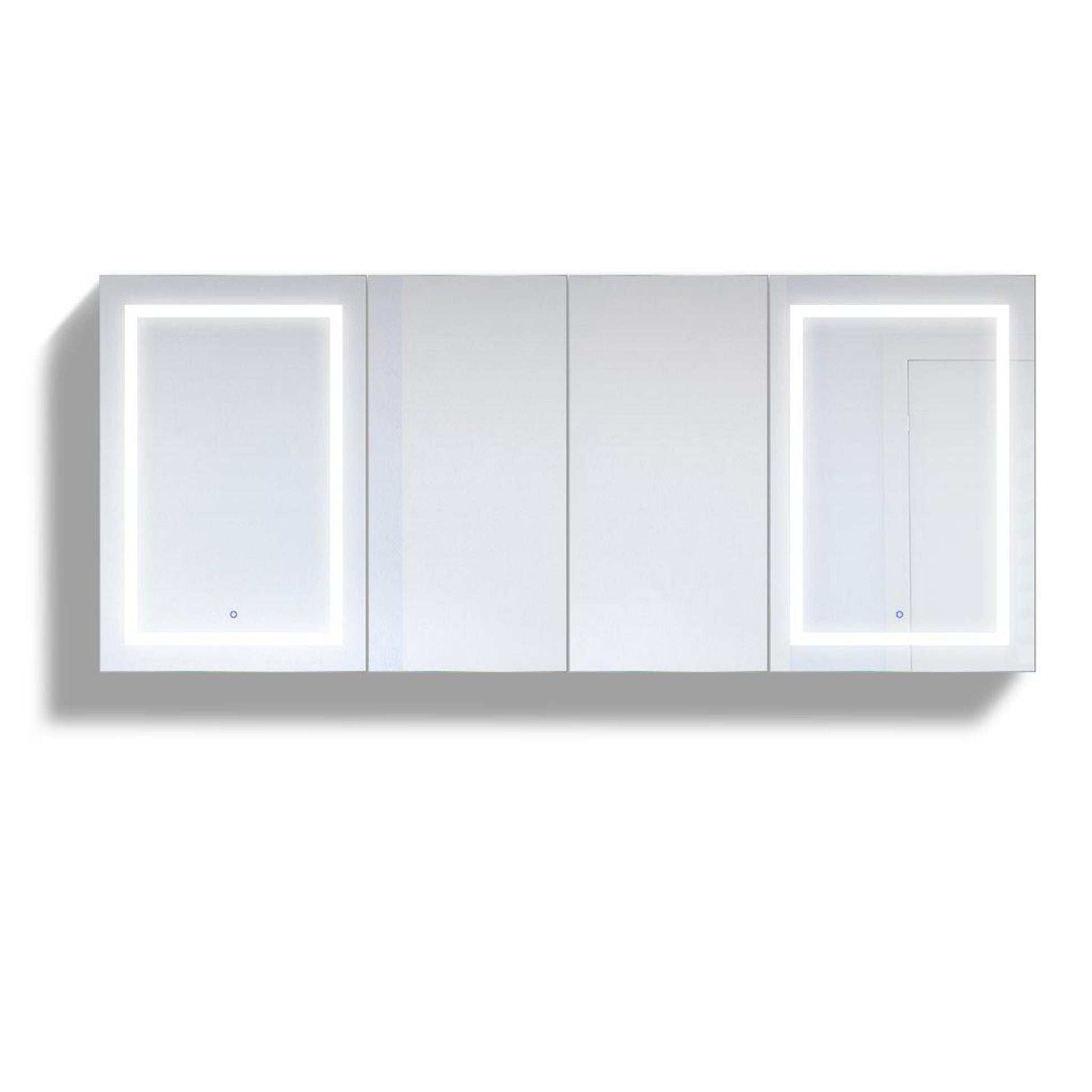 Krugg Reflections Svange 84" x 36" 5000K Double Quad-View Left-Left-Right-Right Opening Recessed/Surface-Mount Illuminated Silver Backed LED Medicine Cabinet Mirror With Built-in Defogger, Dimmer and Electrical Outlet