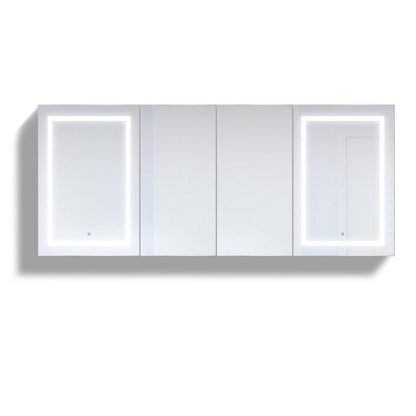 Krugg Reflections Svange 84" x 36" 5000K Double Quad-View Left-Left-Right-Right Opening Recessed/Surface-Mount Illuminated Silver Backed LED Medicine Cabinet Mirror With Built-in Defogger, Dimmer and Electrical Outlet