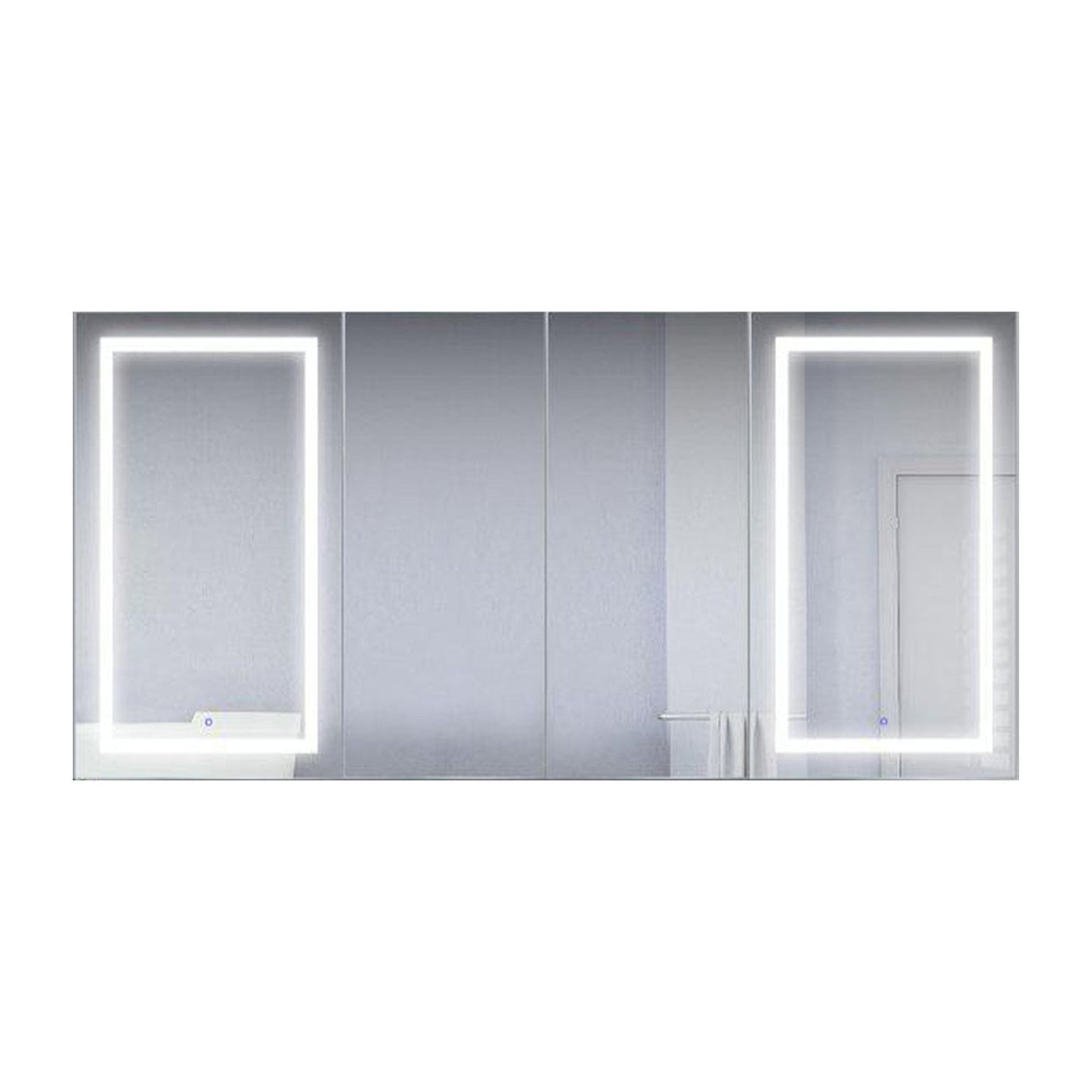 Krugg Reflections Svange 84" x 42" 5000K Double Quad-View Left-Left-Right-Right Opening Recessed/Surface-Mount Illuminated Silver Backed LED Medicine Cabinet Mirror With Built-in Defogger, Dimmer and Electrical Outlet