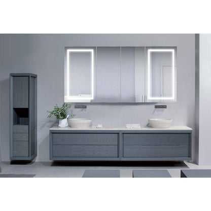 Krugg Reflections Svange 84" x 42" 5000K Double Quad-View Left-Left-Right-Right Opening Recessed/Surface-Mount Illuminated Silver Backed LED Medicine Cabinet Mirror With Built-in Defogger, Dimmer and Electrical Outlet