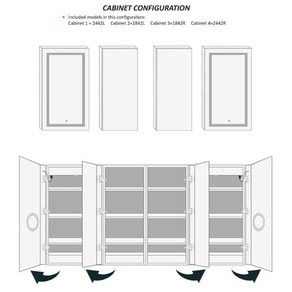 Krugg Reflections Svange 84" x 42" 5000K Double Quad-View Left-Left-Right-Right Opening Recessed/Surface-Mount Illuminated Silver Backed LED Medicine Cabinet Mirror With Built-in Defogger, Dimmer and Electrical Outlet