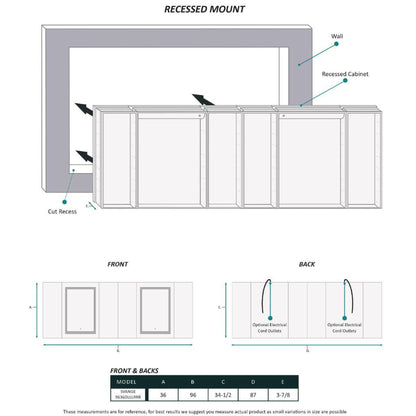 Krugg Reflections Svange 96" x 36" 5000K Double Hexa-View Left-Left-Left-Right-Right-Right Opening Recessed/Surface-Mount Illuminated Silver Backed LED Medicine Cabinet Mirror With Built-in Defogger, Dimmer and Electrical Outlet