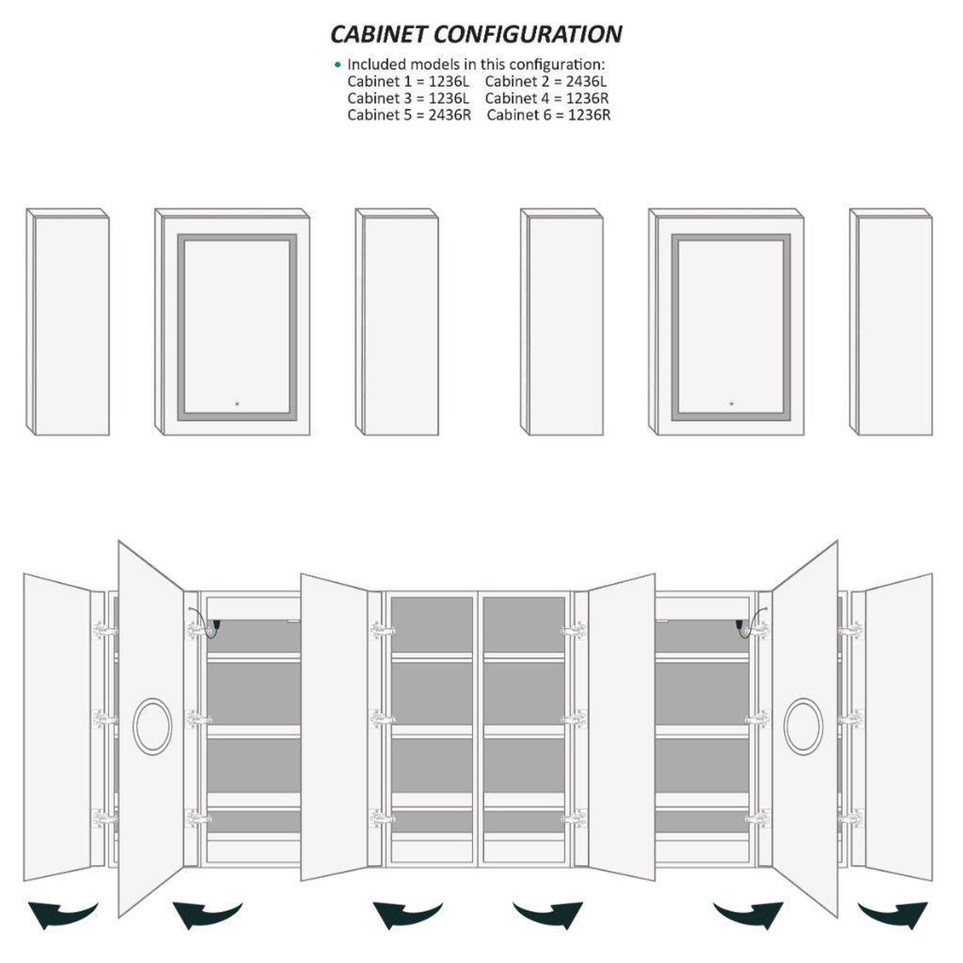 Krugg Reflections Svange 96" x 36" 5000K Double Hexa-View Left-Left-Left-Right-Right-Right Opening Recessed/Surface-Mount Illuminated Silver Backed LED Medicine Cabinet Mirror With Built-in Defogger, Dimmer and Electrical Outlet