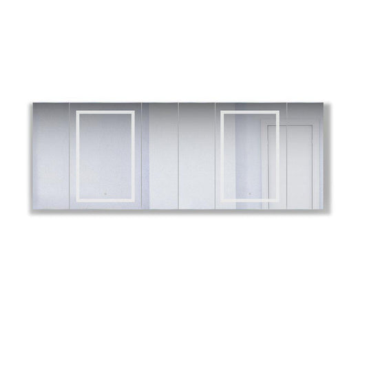 Krugg Reflections Svange 96" x 36" 5000K Double Hexa-View Left-Left-Left-Right-Right-Right Opening Recessed/Surface-Mount Illuminated Silver Backed LED Medicine Cabinet Mirror With Built-in Defogger, Dimmer and Electrical Outlet