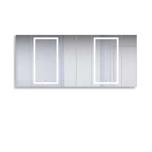 Krugg Reflections Svange 96" x 42" 5000K Double Hexa-View Left-Left-Left-Right-Right-Right Opening Recessed/Surface-Mount Illuminated Silver Backed LED Medicine Cabinet Mirror With Built-in Defogger, Dimmer and Electrical Outlet