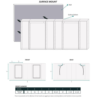 Krugg Reflections Svange 96" x 42" 5000K Double Hexa-View Left-Left-Left-Right-Right-Right Opening Recessed/Surface-Mount Illuminated Silver Backed LED Medicine Cabinet Mirror With Built-in Defogger, Dimmer and Electrical Outlet