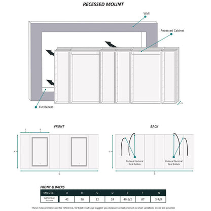 Krugg Reflections Svange 96" x 42" 5000K Double Hexa-View Left-Left-Left-Right-Right-Right Opening Recessed/Surface-Mount Illuminated Silver Backed LED Medicine Cabinet Mirror With Built-in Defogger, Dimmer and Electrical Outlet