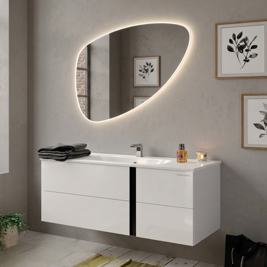 LaToscana 39" Vertical Satin Brushed White Elm Melamine Bathroom Vanity With Integrated Cast Marble Sink and EMUCA Soft-Close Drawers