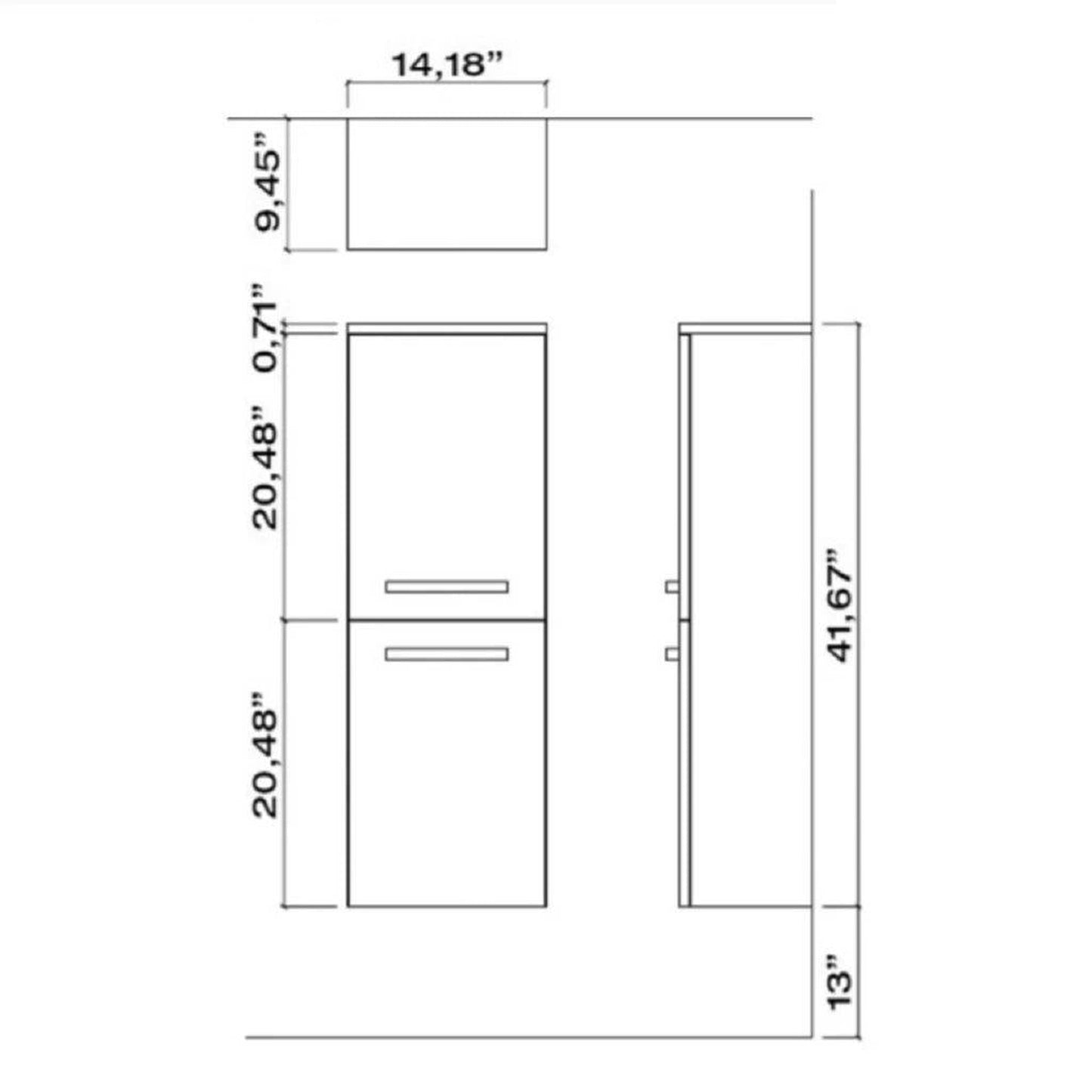 LaToscana Ameno 14" x 42" White Wall-Mounted Linen Tower Cabinet