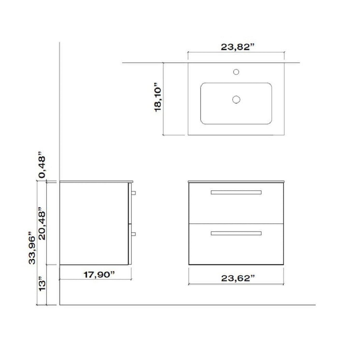 LaToscana Ameno 24" White Wall-Mounted Vanity