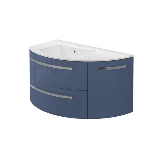 LaToscana Ameno 38" Blue Distante Wall-Mounted Vanity Set With Right Rounded Cabinet