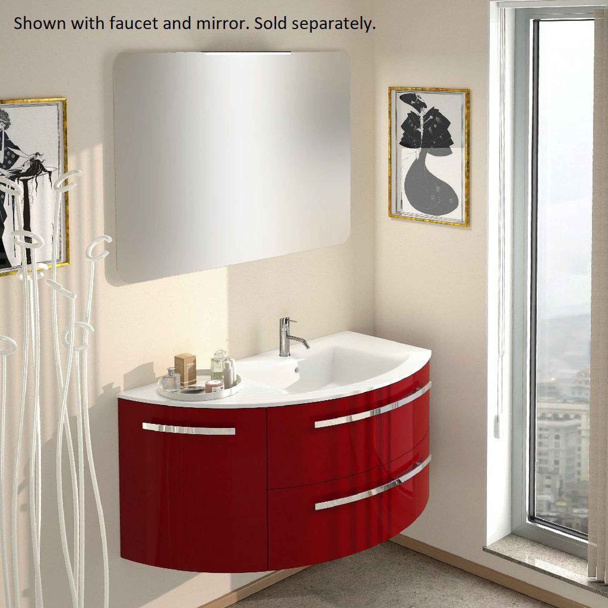 LaToscana Ameno 38" Red Wall-Mounted Vanity Set With Left Rounded Cabinet