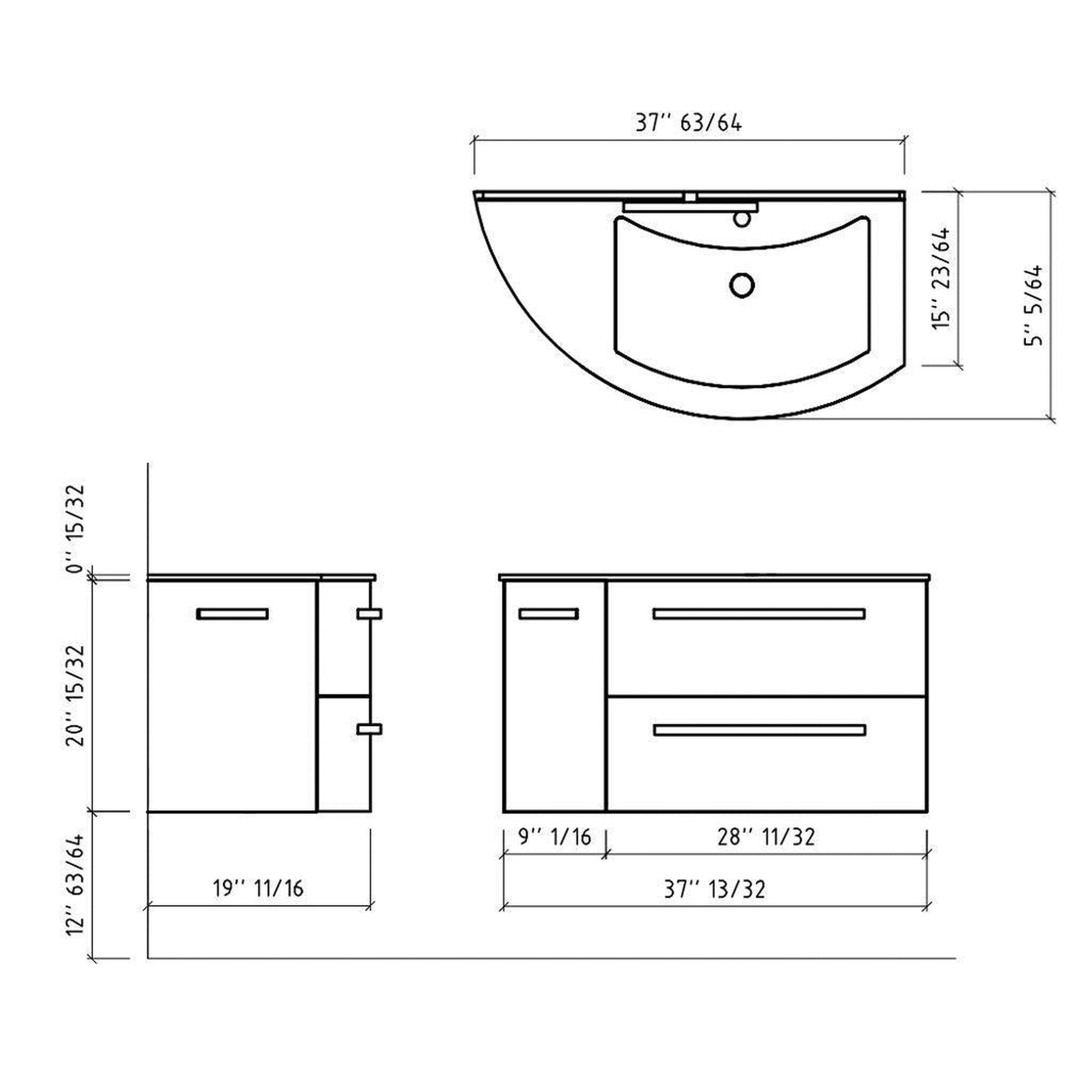 LaToscana Ameno 38" Red Wall-Mounted Vanity Set With Left Rounded Cabinet