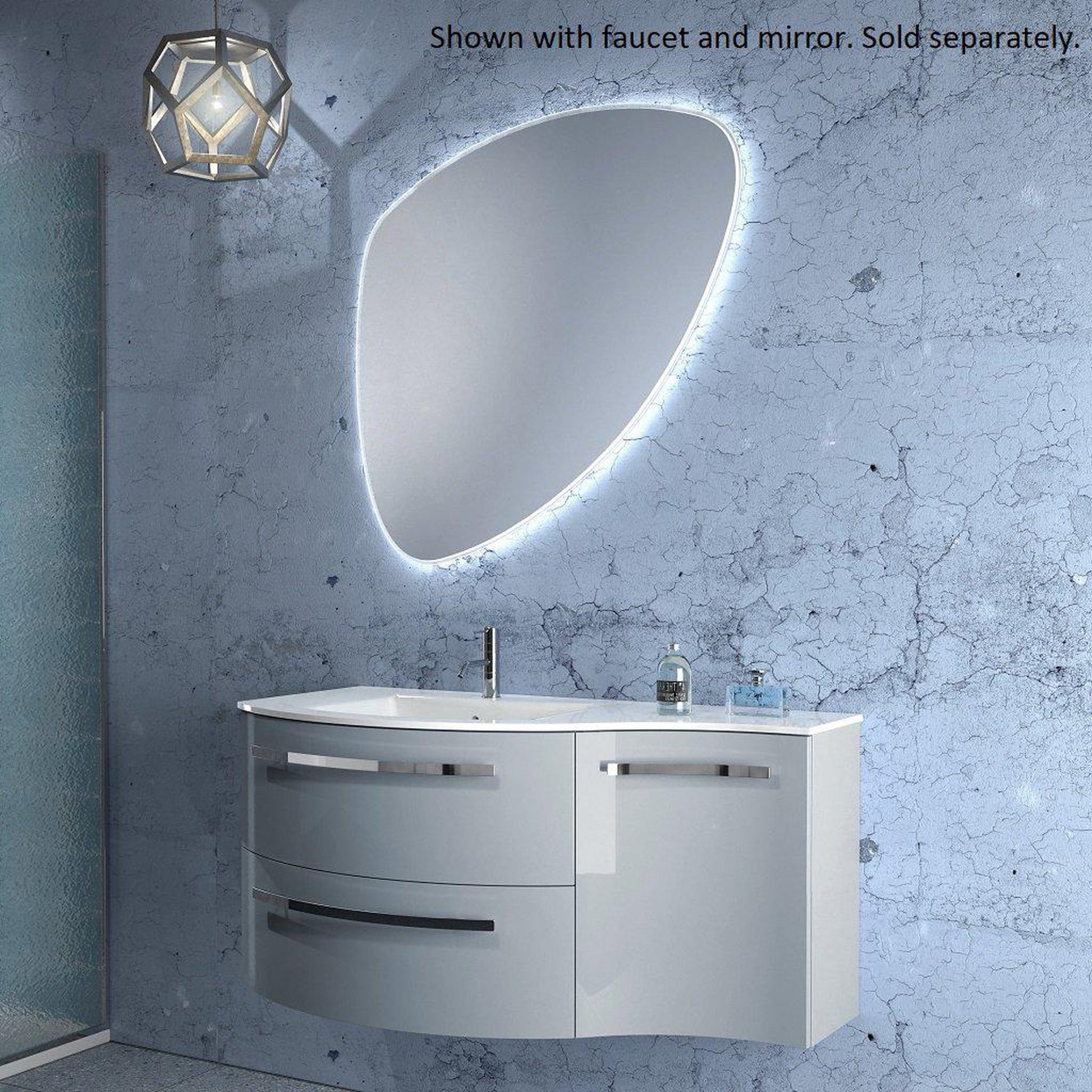 LaToscana Ameno 43" Blue Distante Wall-Mounted Vanity Set With Right Concave Cabinet