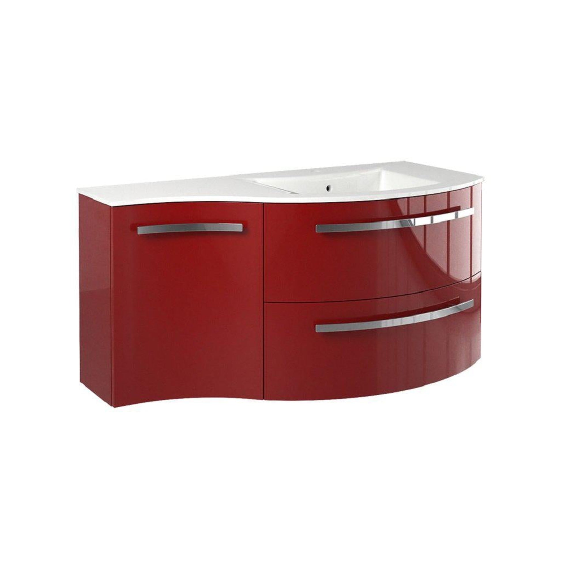 LaToscana Ameno 43" Red Wall-Mounted Vanity Set With Left Concave Cabinet