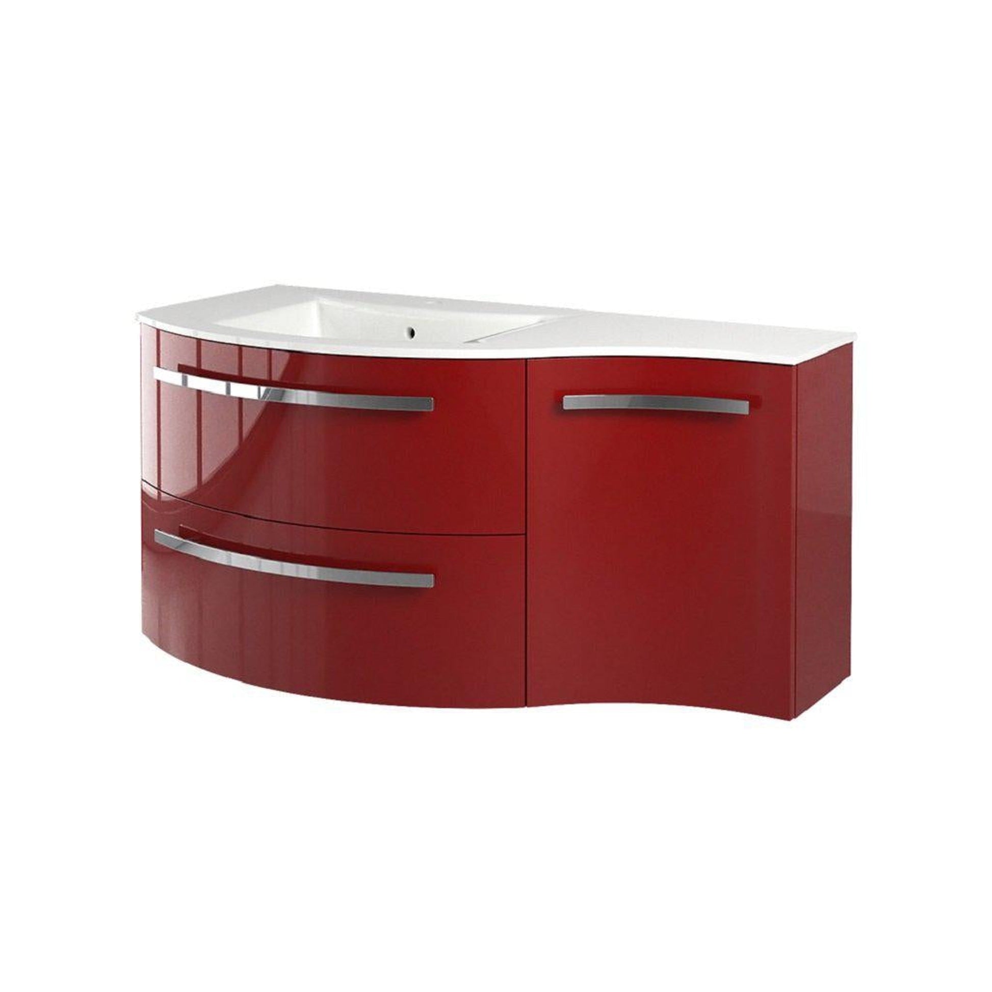 LaToscana Ameno 43" Red Wall-Mounted Vanity Set With Right Concave Cabinet