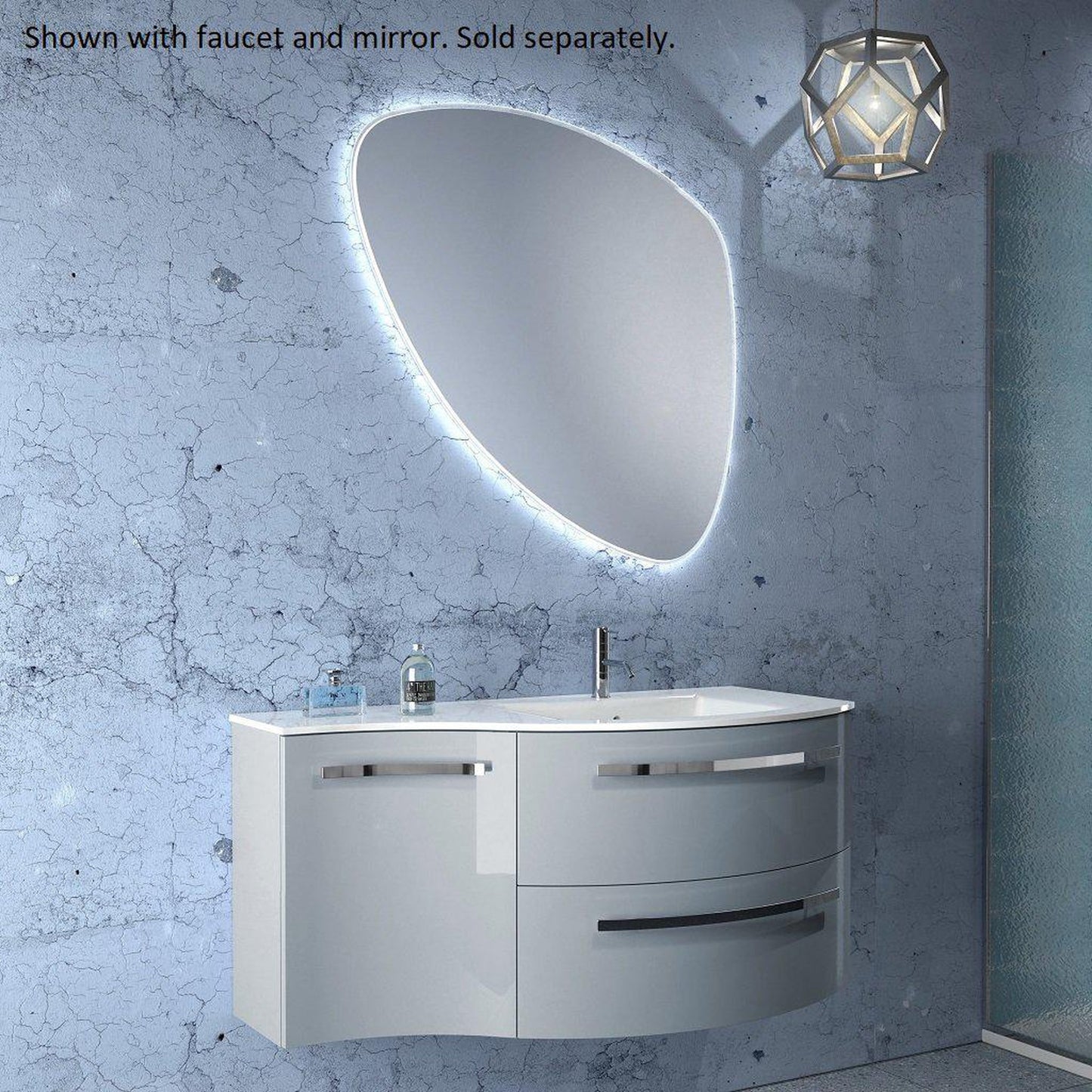 LaToscana Ameno 43" White Wall-Mounted Vanity Set With Left Concave Cabinet