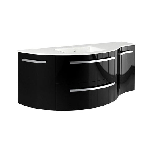 LaToscana Ameno 52" Black Wall-Mounted Vanity Set With Left Rounded & Right Concave Cabinets