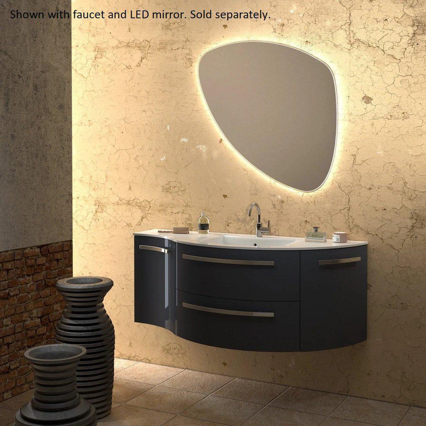 LaToscana Ameno 52" Black Wall-Mounted Vanity Set With Right Rounded & Left Concave Cabinets
